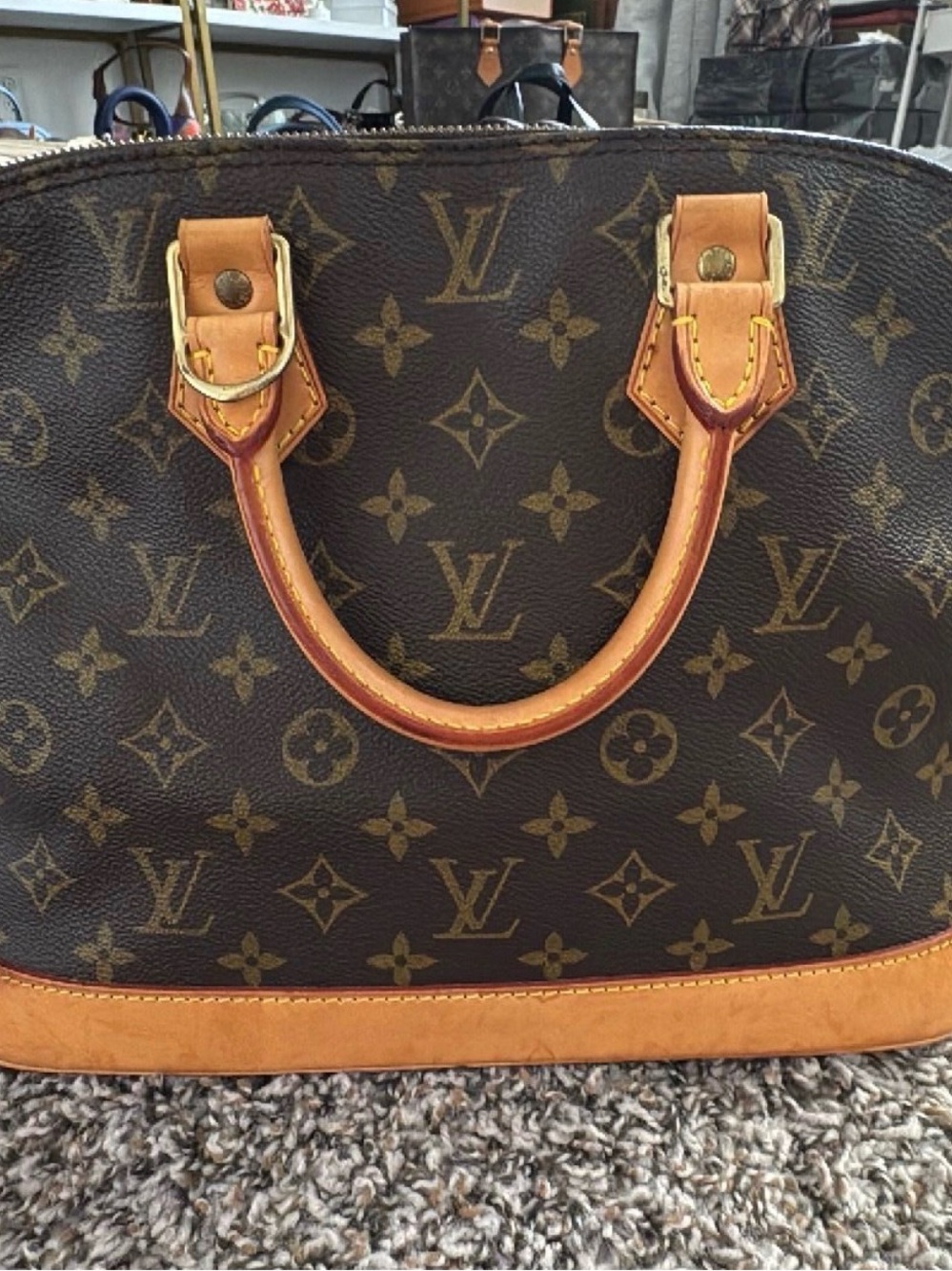 Louis Vuitton Brown Monogram Canvas Satchel with Tan Leather Trim
